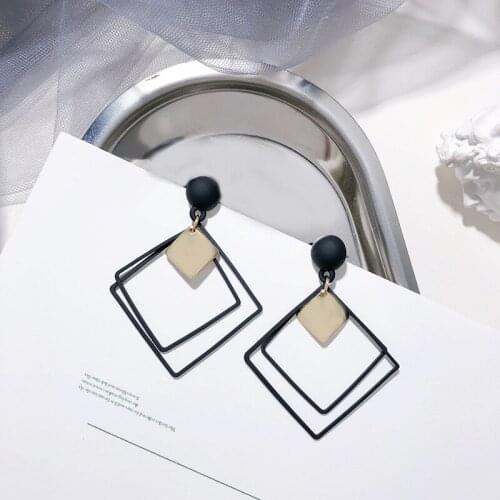 Double-deck Stainless Steel Square Hoop Earring For Women Simple Punk Style Brincos Geometric Earrings Party Jewelry Accessories