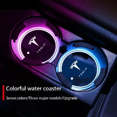 Led Car Cup Coaster Holder 7 Colorful USB Charging Atmosphere Light Luminous Lamp For Tesla Model 3 Model S Model X Model Y