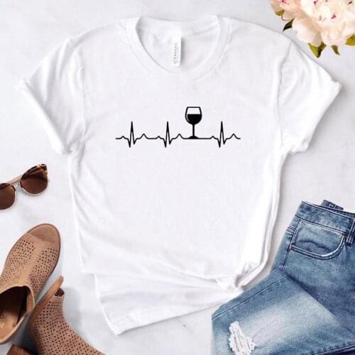 Wine Heartbeat Print T Shirt Women Short Sleeve O Neck Tshirt Summer Women Causal Tee Shirt Tops Camisetas Mujer