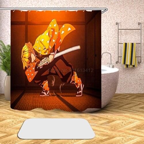 Anime 3D Print Demon Slayer Shower Curtain Polyester Fabric Bathroom Waterproof Hook 150x180cm Custom Bath Curtain