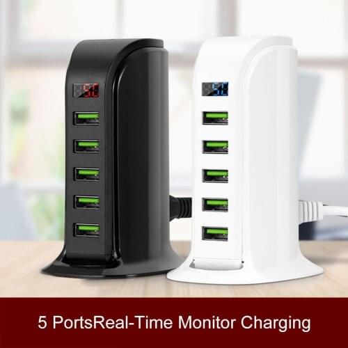 5 USB Mobile Phone Charger Desktop Digital Display Charging for iPhone Mp3 Tablet DC 5V 4A