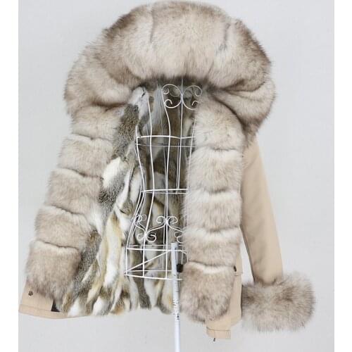 MENINA BONITA 2021 Waterproof Parka Real Rabbit Fur Coat Natural Fox Raccoon Fur Collar Winter Jacket Women Outerwear Detachable
