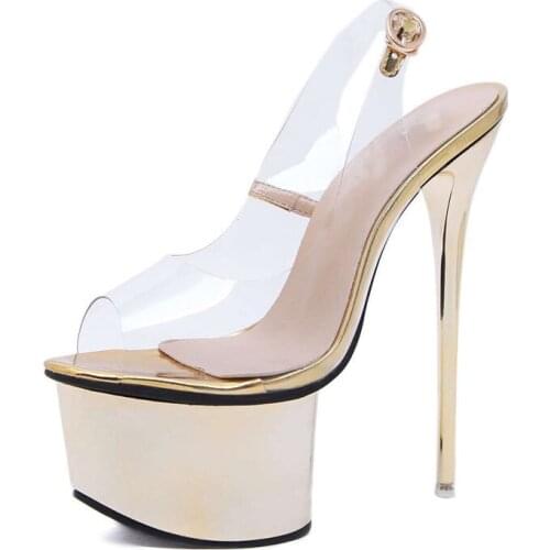Super High Heel Women Sandals Pumps Shoes Peep Toe Transparent Nightclub Summer Shoes Woman Sexy Ladies Platform Sandals XKD4262