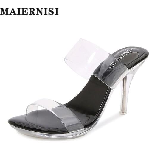 MAIERNISI Women Shoes Transparent Slipper Female Summer High Heels Flip Flops Sexy Clear Heel Open Toe Sandals Women Party Shoes
