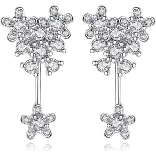 925 Sterling Silver New Shiny Crystal Flower Design Stud Earrings for Women Wholesale Jewelry Christmas Gift Drop Shipping