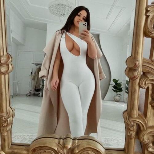 One Shoulder Sexy Cut Out Rompers Womens Jumpsuit 2021 Streetwear Solid Backless Active Wear Skinny Jumpsuits Summer Leggings