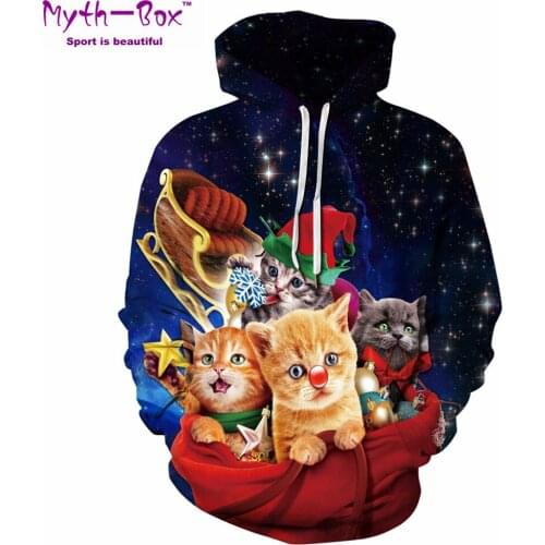 Women/Men Hooded Sweater Sport Hoodies Santa Cat 3D Print Running Sweatshirts Loose Gym Fitness Sportwear Christmas Pullover Top