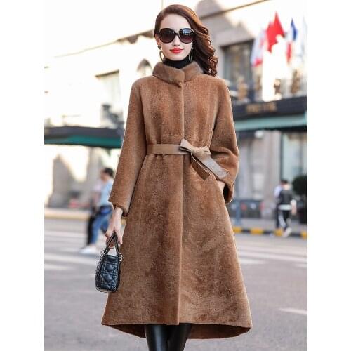 Women Coat Winter Double Faced Real Fur Coat Female Luxury Wool Fur Jacket Women Mink Fur Collar Warm Long Coats MY4407 s