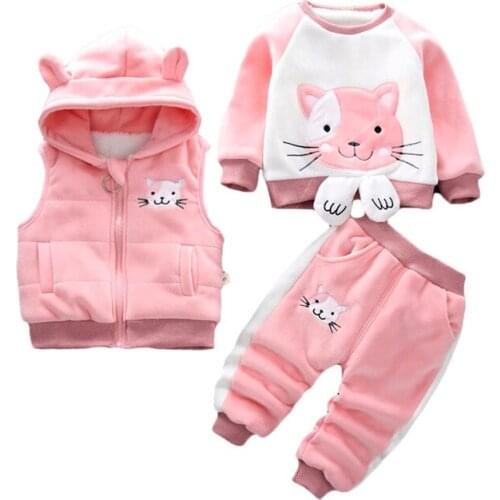 Winter Children Kids Boys Girls Clothing Sets Winter Hooded Woolen Vest Jackets Pants Thick Warm Tracksuits Girls Sets
