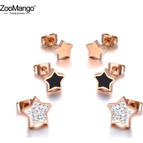 ZooMango Fashion Titanium Stainless Steel Star Rhinestone Earrings Bohemia 3Pair/Set CZ Crystal Earrings For Women Girls ZE20040