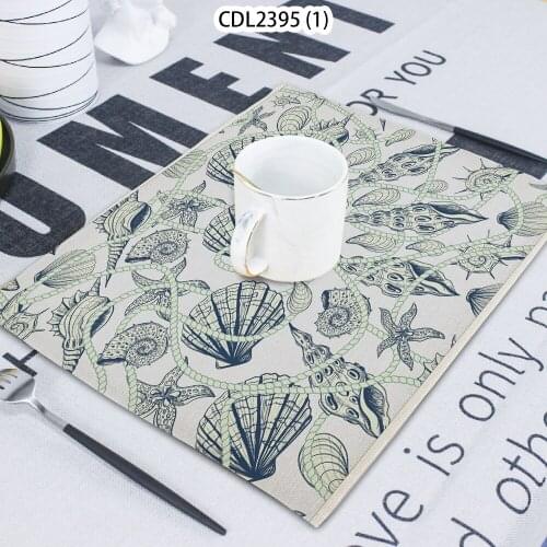 1 Piece Seashell Pattern Starfish Printed Napkin Cloth Home Decoration Table Mat Cloth Tea Towel Coaster 42*32 Servilletas Tela
