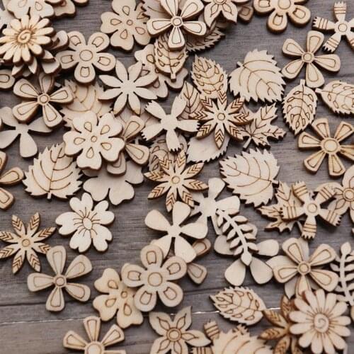 100pcs 20mm DIY Doodle Educational Toy Small Natural Wooden Slice Scrapbooking Embellishments DIY Craft Decor (Mixed Pattern)