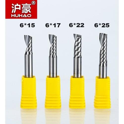 1pcs HUHAO 6mm Single Flute Spiral Cutter 2A High Qualit Router bit CNC For Acrylic PVC MDF End Mill Carbide Milling Cutter