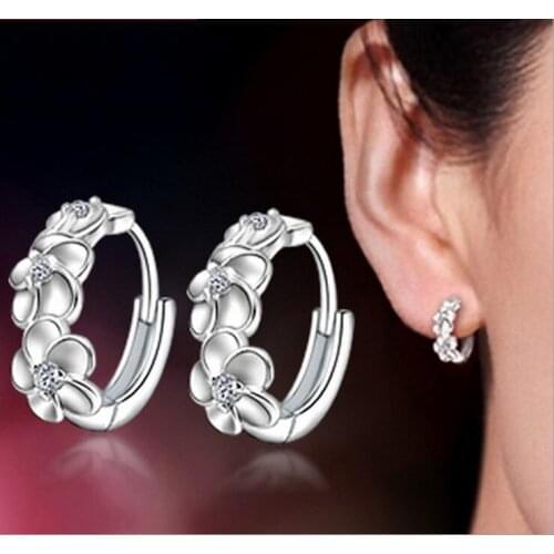 Promotion High Quality Shiny Zircon Fashion Flower 925 Silver For Women Earrings Jewelry Drop Shipping Wholesale