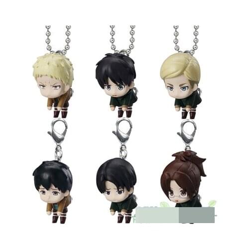 Anime Attack on Titan Original capsule toy hanging collection 2 Eren Erwin Smith Levi Ackerman Reiner Bertolt 6pcs figure