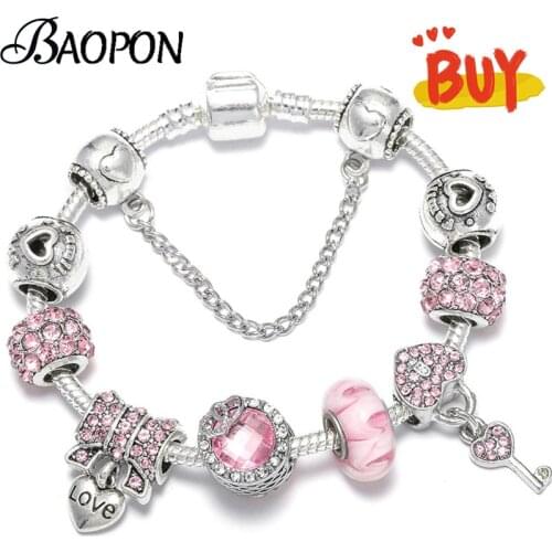 Silver Plated Plated Charm Bracelets With Key & Lock Beads Fits Fine Bracelet for Women Couple Lover Jewelry Gift Dropshipping