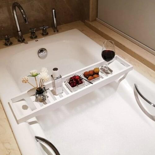 Bamboo Telescopic Non-slip Bathroom Spa Bath Shelf New Bathroom Multifunctional Bathtub Shelf