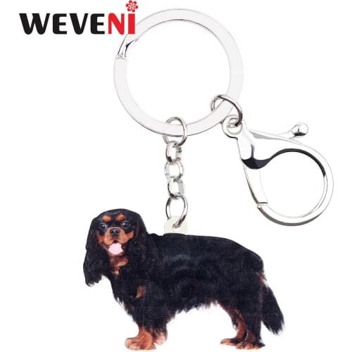 WEVENI Acrylic Black&Tan Cavalier King Charles Spaniel Dog Key Chains Hoklder Cute Animal Jewelry For Women Girls Bag Car Charms