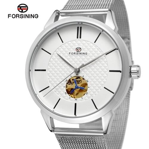 Forsining trend Fashion white surface seconds hand one eye automatic mechanical watch mens wrist watch