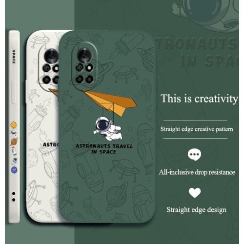 Crescent Astronaut Square Liquid Silicone Case For Huawei Nova 8 7 Pro SE 6 SE 5 Pro 5Z 5I 5Ipro 5T 4 4E Soft Phone Cover Case