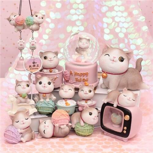 Cute Cat Figurine Series Ornaments Handmade craft Bookcase Decoration Birthday Present Holiday Surprises Children room Decor