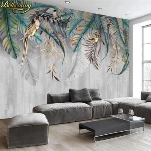 Beibehang Custom Nordic plant leaves flowers birds wallpaper background wall painting Living Room Romantic Backdrop wall paper