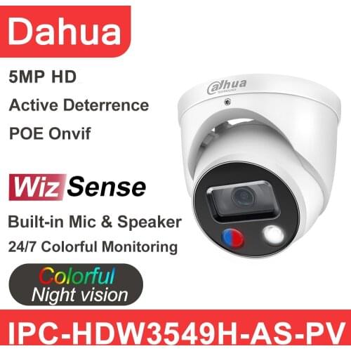 Dahua IP Camera 5MP Full-Color WizSense Active Deterrence IPC-HDW3549H-AS-PV Built-in mic Audio I/O Vehicle human SD WizSense