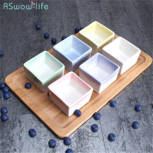 Ceramic Small Square Bowl Mini Bowl Multi-Color Dessert Sauce Vinegar Dishs Porcelain Dinner Sets Tableware Tray Kitchen Stuff