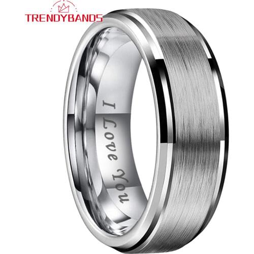 8MM Mens Womens Tungsten Carbide Rings Wedding Band Stepped Edges Brushed Finish Comfort Fit