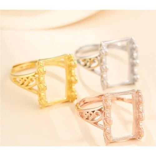 Ring Blank for 9x14mm Rectangle Cabochons Ring Setting Gold Plated 925 Silver Adjustable Ring Base SR0187