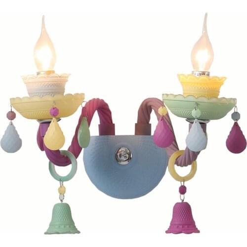 Colorful Glass Kids Bedroom Wall Light Crystal Horns Romantic Girls Room Wall Lamp Princess Glass Study Room Wall Lighting