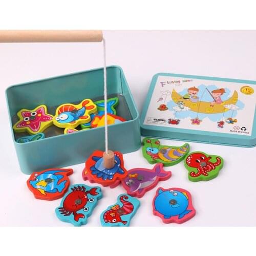 Magnetic Wooden Baby Fishing Toy Kids Simulation Ocean Intellectual Fish Game