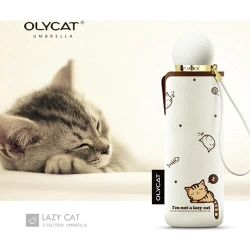 OLYCAT Mini 5 Fold Umbrella Sun Protection Sunshade Pocket Women Umbrella Rain Ultra Light Lovely Cat Parasol Anti UV Paraguas