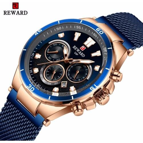 REWARD Mens Watch Stopwatch Date Luminous Stainless Steel Waterproof Clock Man Chronograph Sport Watch Men Fashion Watch 2019