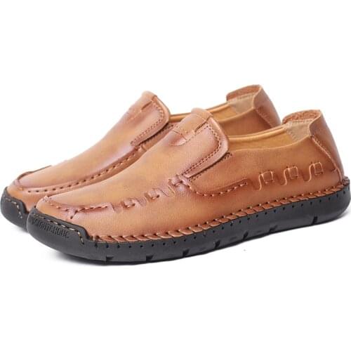 Men Casual Shoes High Quality Leather Sneakers Breathable Moccasins Male Comfortable Loafers Brown Luxury Walking Shoe Plus Size