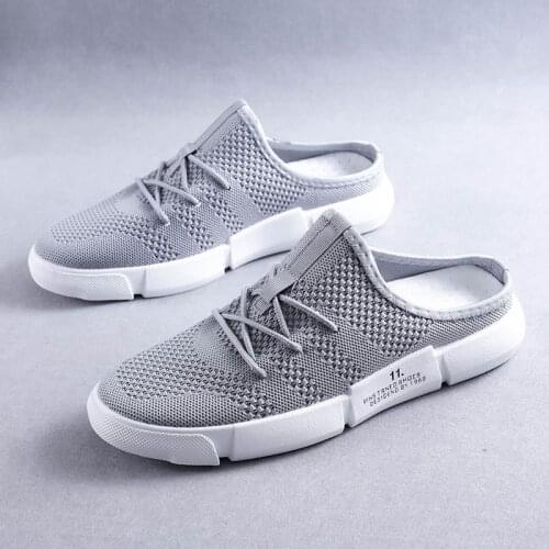 Topvivi men half shoes slippers Summer 2021 fashion tow beach shoes men breathable flying woven non-slip wear half slippers