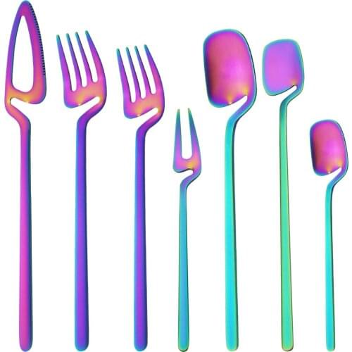 Rainbow 18/10 Stainless Steel Matte Cutlery Dinnerware Set Knife Fruit Forks Spoons Dinner Set Kitchen Silverware Tableware Set