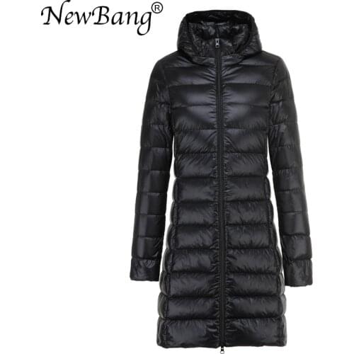 NewBang 5XL Ladies Long Warm Down Coat With Portable Storage Bag Women Ultra Light Down Jacket Womens Overcoats Hat Detachable
