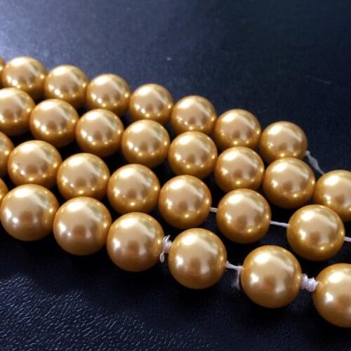 Newly yellow charms shell simulated-pearl 8mm trendy round loose beads wholesale price hot sale jewelry making 15inch MY4149