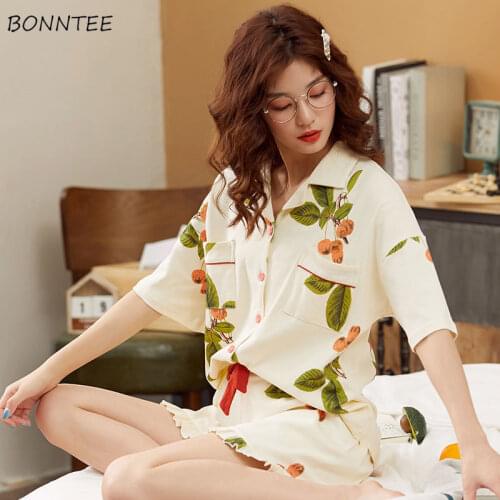 Pajama Sets Women College Kawaii Fashion Design Princess Lovely Pocket Ins Large Size 4XL Summer Sleepwear 2 Pieces Set Ulzzang