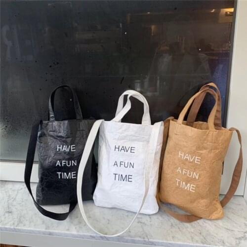 Casual Letters Large Capacity Tote Waterproof Kraft Paper Women Handbag Dupont Paper Shoulder Crossbody Bag Big Shopper Bag 2021
