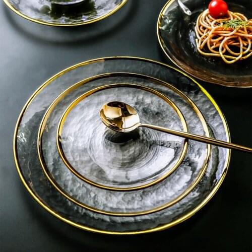 Transparent Glass Plate Nordic Style Oversized Kitchen Fruit Salad Pasta Main Course Plate Household Hotel Kitchen Accessories