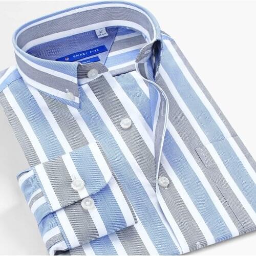 Smart Five Muti Color Striped Casual Shirts Mens 100% Cotton Clothing Long Sleeve Business Office Shirt Male Top Chemise Homme