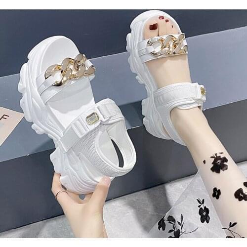 Women Platform Sandals Pop Summer Designers Chunky Wedges Shoes Metal Chain Beach Slippers Woman High Gladiator Sport shoes