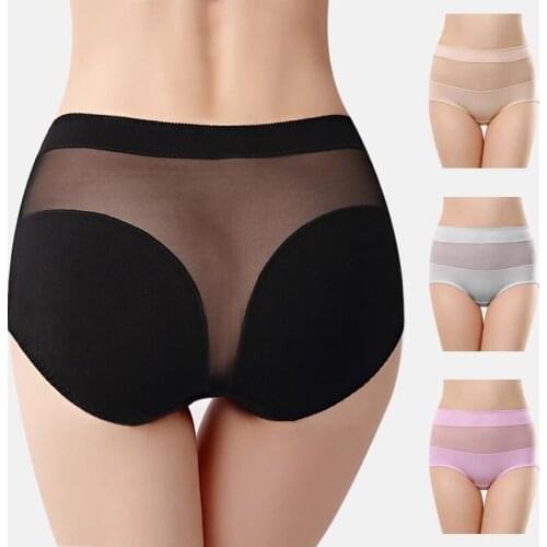 Sexy Hollow Transparent Women Underwear Large Size High Elasticity Mesh Triangular Panties High Waist Hip-lift Ladies Lingerie