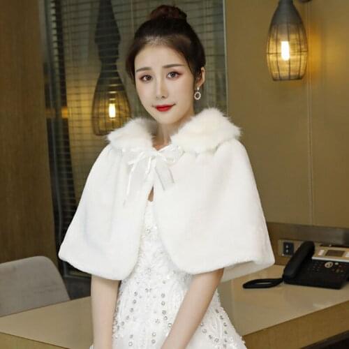 Fur Faux Winter Wedding Dress Cape Jacket Shawl Women Cloak Coat For Bridal 2020
