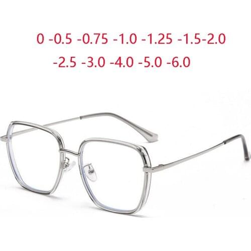 Blue Light Blocking Polygon Prescription Lenses Nearsighted Glasses Anti UV400 Big Frame Myopia Spectacles 0 -0.5 -0.75 To -6.0