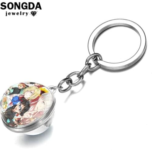 SONGDA Popular Anime Yuri on Ice Key Chain Handmade Double Side Glass Ball Keyring Victor Nikiforov Yuri Katsuki Fans Collection