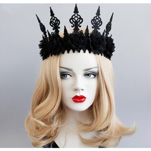 Dark Gothic Black Flower Crown Halloween Wizards Masquerade Performance Garland Headband Carnival Night Gothic Headwear Hairband