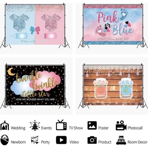 Boy or Girl Parachute Bear Blue Pink Backdropnewborn Party Room Table Decoration Photography Photo Baby Custom Vinyl Background